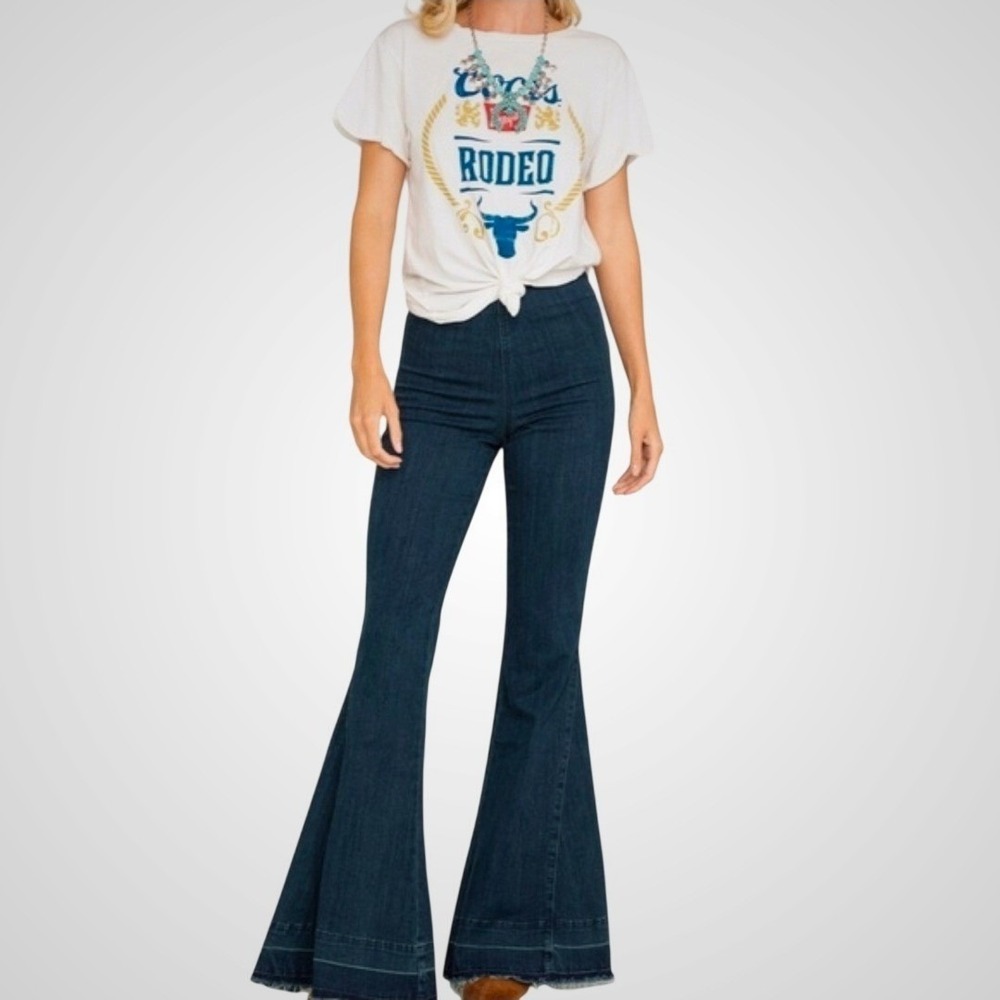 Show Me Your Mumu Womens Berkeley Bells High Waisted Flare Jeans Dark & Stormy M